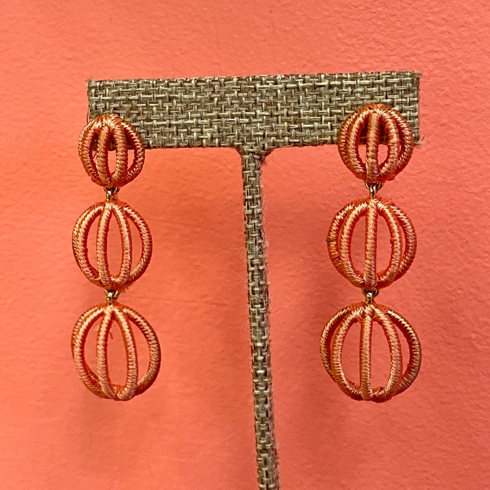 Coral Geometric Statement Earrings with Cage Design